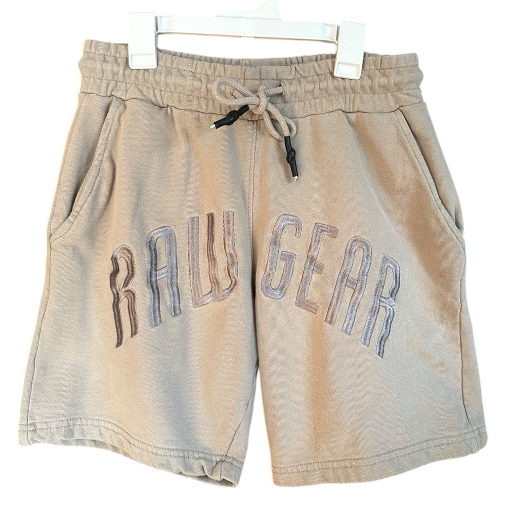 RawGear Men's‎ Shorts Gym Embroidered Beige Tan Size Medium 100% Cotton